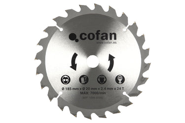 Cofan – Disco de Corte para Madera Ø185 mm | 24 Dientes | Recambio para Sierra Circular Ref. 50001210